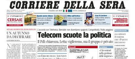 Le prime pagine di mercoledì 25 settembre 2013