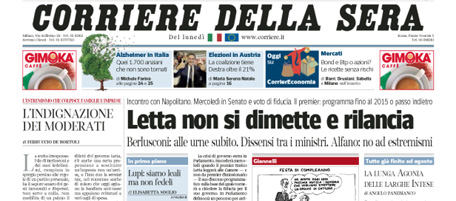 Le prime pagine di lunedì 30 settembre 2013