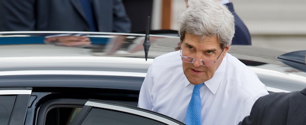 US Secretary of State John Kerry gets into his car after disembarking his plane at Stansted airport, north of London on September 8, 2013. US Secretary of State John Kerry continued a diplomatic offensive in Europe on Sunday to win support for military action in Syria. AFP PHOTO/LEON NEAL (Photo credit should read LEON NEAL/AFP/Getty Images)