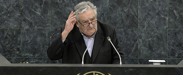 NEW YORK, NY - SEPTEMBER 24: Uruguayan President Jose Mujica addresses the U.N. General Assembly on September 24, 2013 in New York City. Over 120 prime ministers, presidents and monarchs are gathering this week for the annual meeting at the temporary General Assembly Hall at the U.N. headquarters while the General Assembly Building is closed for renovations. (Photo by Justin Lane-Pool/Getty Images)