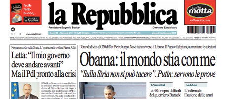 Le prime pagine di giovedì 5 settembre 2013