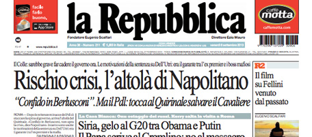 Le prime pagine di venerdì 6 settembre 2013