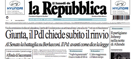 Le prime pagine di lunedì 9 settembre 2013
