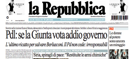 Le prime pagine di martedì 10 settembre 2013