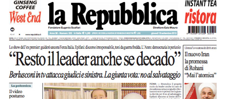 Le prime pagine di giovedì 19 settembre 2013