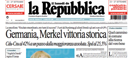 Le prime pagine di lunedì 23 settembre 2013