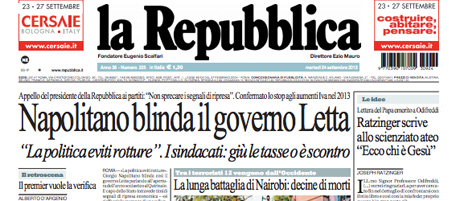 Le prime pagine di martedì 24 settembre 2013
