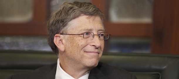 Bill Gates is seen during an interview with Liz Claman of the Fox Business Network, in Omaha, Neb., Monday, May 6, 2013. The Berkshire Hathaway shareholders meeting took place over the weekend. (AP Photo/Nati Harnik)
