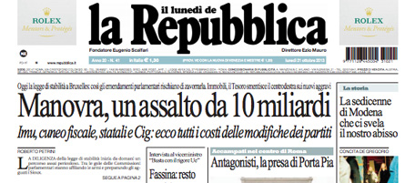 Le prime pagine di lunedì 21 ottobre 2013