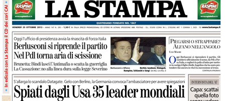 Le prime pagine di venerdì 25 ottobre 2013