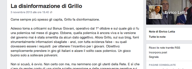 La risposta di Enrico Letta a Beppe Grillo, su Facebook