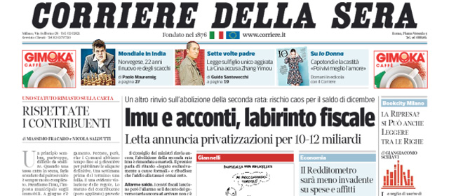 Le prime pagine di venerdì 22 novembre 2013