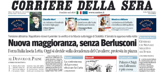 Le prime pagine di mercoledì 27 novembre 2013