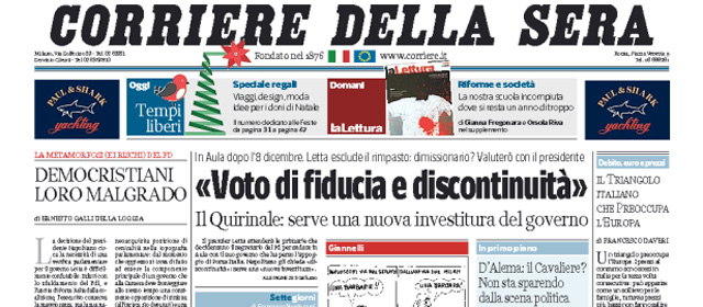 Le prime pagine di sabato 30 novembre 2013