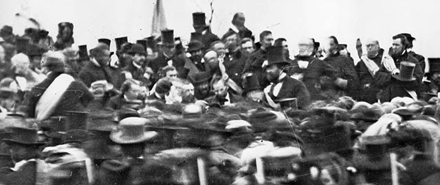 ADVANCE FOR USE MONDAY, NOV. 18, 2013 AND THEREAFTER - This Nov. 19, 1863 photo made available by the Library of Congress shows President Abraham Lincoln, center with no hat, surrounded by the crowd at the dedication of a portion of the battlefield at Gettysburg, Pa. as a national cemetery. The Gettysburg Address is unusual among great American speeches, in part because the occasion did not call for a great American speech. Lincoln was not giving an inaugural address, a commencement speech or remarks in the immediate aftermath of a shocking national tragedy. "No one was looking for him to make history," says the Pulitzer Prize winning Civil War historian James McPherson. (AP Photo/Library of Congress, Alexander Gardner)