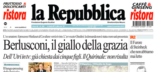 Le prime pagine di sabato 9 novembre 2013