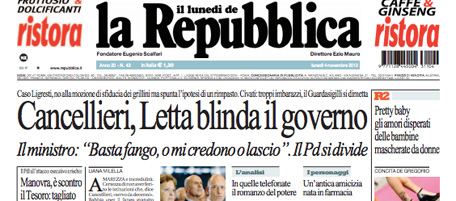 Le prime pagine di lunedì 4 novembre 2013