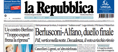 Le prime pagine di giovedì 14 novembre 2013