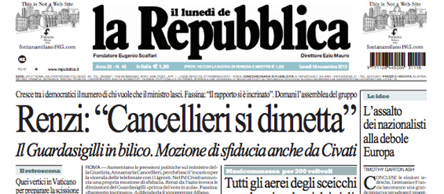 Le prime pagine di lunedì 18 novembre 2013
