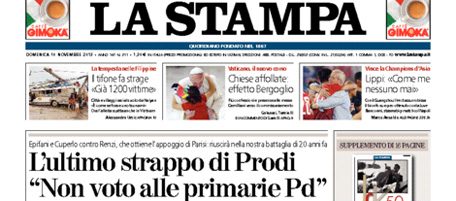 Le prime pagine di domenica 10 novembre 2013