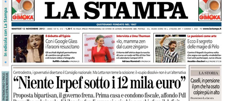 Le prime pagine di martedì 12 novembre 2013