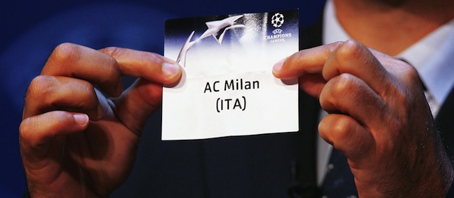 MONTE CARLO, MONACO - AUGUST 26: Michel Platini draws out AC Milan during the UEFA Champions League Draw for the first stage of the Season 2004/05 at the Grimaldi Forum on August 26, 2004 in Monte Carlo, Monaco. (Photo by Christopher Lee/Getty Images) *** Local Caption *** Michel Platini