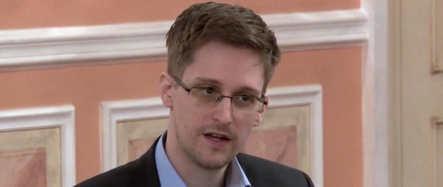 In this image made from video released by WikiLeaks on Friday, Oct. 11, 2013, former National Security Agency systems analyst Edward Snowden speaks during a presentation ceremony for the Sam Adams Award in Moscow, Russia. Snowden was awarded the Sam Adams Award, according to videos released by the organization WikiLeaks. The award ceremony was attended by three previous recipients. (AP Photo)