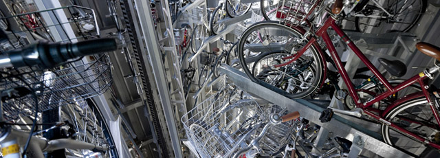 TOKYO, JAPAN - DECEMBER 03: Bicycles are stacked on top of each other inside the ECO Cycle system at the Konan Hoshi No Koen Parking on December 3, 2013 in Tokyo, Japan. This ECO Cycle underground bicycle parking system is developed by a construction solutions company GIKEN. The system is designed to tackle the over-crowded bike parking issues in urban areas of Japan. (Photo by Keith Tsuji/Getty Images)