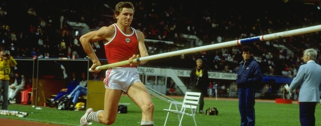 14 Aug 1983: Sergey Bubka of the Ukraine in action during the Pole Vault event at the 1983 World Championships in Helsinki, Finland. Bubka won the gold medal with a leap of 5.70 metres. Mandatory Credit: Tony Duffy/Allsport