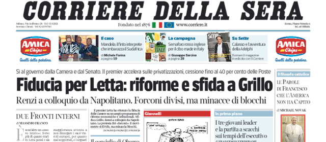 Le prime pagine di giovedì 12 dicembre 2013