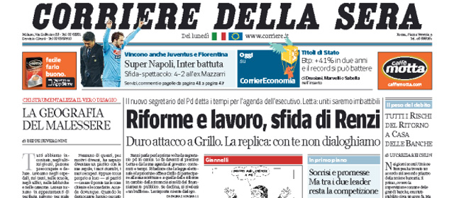 Le prime pagine di lunedì 16 dicembre 2013
