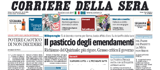 Le prime pagine di sabato 28 dicembre 2013