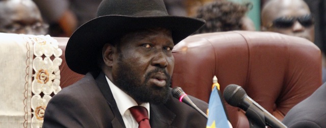 South Sudan's President Salva Kiir attends a one-day summit on oil on September 3, 2013 in Khartoum. Sudan and South Sudan averted a shutdown of economically vital oil flows and again pledged to implement economic and security pacts that have twice failed to take effect. AFP PHOTO / ASHRAF SHAZLY (Photo credit should read ASHRAF SHAZLY/AFP/Getty Images)