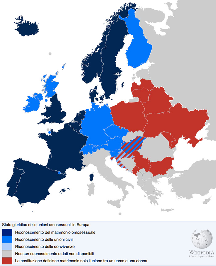 Mappa unioni omosessuali in Europa