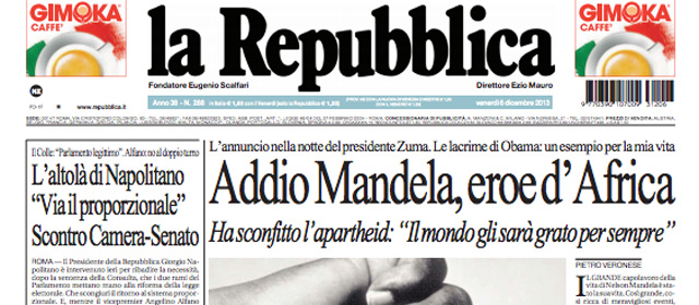 Le prime pagine di venerdì 6 dicembre 2013