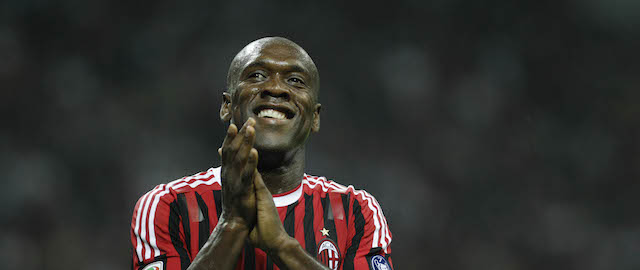 during a Serie A soccer match between AC Milan and Cagliari at the San Siro stadium in Milan, Italy, Saturday , May 14, 2011. (AP Photo/Luca Bruno)