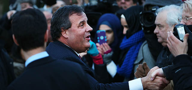 FORT LEE, NJ - JANUARY 09: New Jersey Gov. Chris Christie shakes hands with residents after leaving the Borough Hall in Fort Lee where he apologized to Mayor Mayor Mark Sokolich on January 9, 2014 in Fort Lee, New Jersey. According to reports Christie's Deputy Chief of Staff Bridget Anne Kelly is accused of giving a signal to the Port Authority of New York and New Jersey to close lanes on the George Washington Bridge, allegedly as punishment for the Fort Lee, New Jersey mayor not endorsing the Governor during the election. (Photo by Spencer Platt/Getty Images)