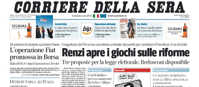Le prime pagine di venerdì 3 gennaio 2014