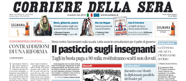 Le prime pagine di mercoledì 8 gennaio 2014