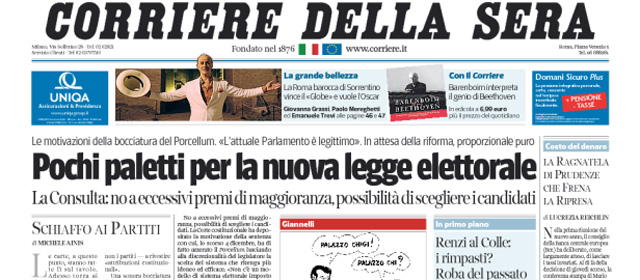 Le prime pagine di martedì 14 gennaio 2014