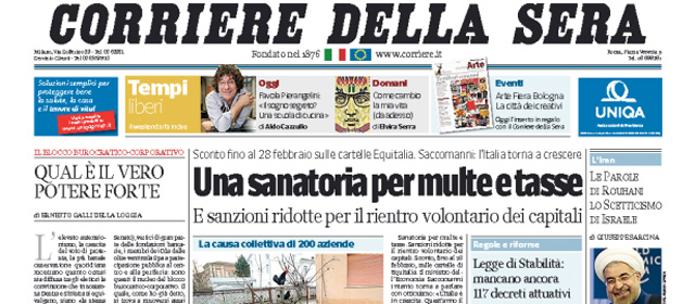 Le prime pagine di venerdì 24 gennaio 2014