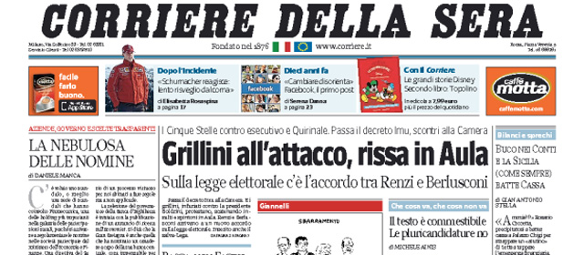 Le prime pagine di giovedì 30 gennaio 2014