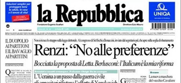 Le prime pagine di domenica 26 gennaio 2014