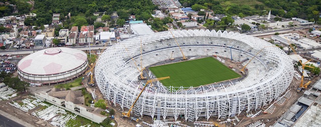 In this photo released by Portal da Copa 2014, an aerial view of the Arena Beira Rio stadium, in Porto Alegre, Brazil, Oct. 2013. The draw for the 2014 World Cup finals takes place Friday Dec. 6, 2013 near Salvador, Brazil. The 32 teams will be drawn into eight groups of four. The top two in each group will progress to the knockout stages. Twelve stadiums in twelve cities will host matches.(AP Photo/Portal da Copa 2014, Gabriel Heusi)
