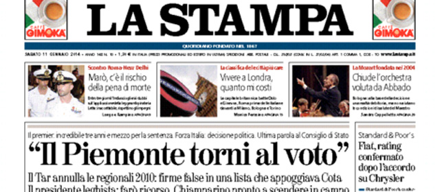 Le prime pagine di sabato 11 gennaio 2014