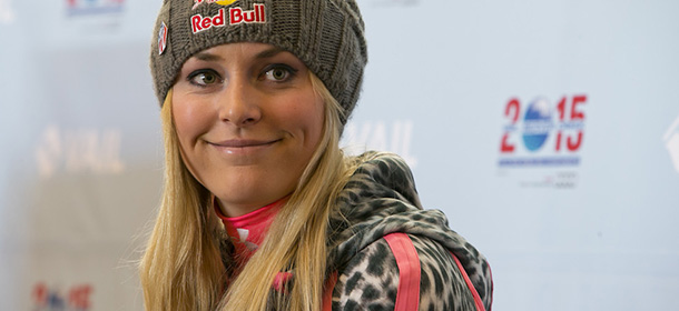 Lindsey Vonn from Vail Colo., speaks at a press conference regarding her future at the Sochi Olympics, the World Cup season and 2015 World Championships at Gold Peak, Vail, Colo., on Friday, Nov. 8, 2013. (AP Photo/Nathan Bilow)