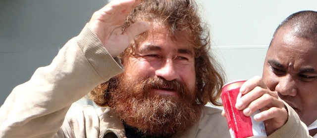 A Mexican castaway who identified himself as Jose Ivan and later told that his full name is Jose Salvador Alvarenga walks with the help of a Majuro Hospital nurse in Majuro after a 22-hour boat ride from isolated Ebon Atoll on February 3, 2014. Jose was washed up on Ebon Atoll on January 30, 2014, and told his rescuers he set sail from Mexico for El Salvador in September 2012 and has been floating on the ocean ever since. AFP PHOTO / Hilary Hosia (Photo credit should read HILARY HOSIA/AFP/Getty Images)