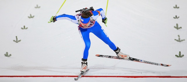 xxxx competes in the Women's 7.5 km Sprint during day two of the Sochi 2014 Winter Olympics at Laura Cross-country Ski & Biathlon Center on February 9, 2014 in Sochi, Russia.