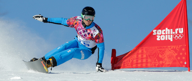 competes in the Snowboard Men's and Ladies' Parallel Slalom Qualification on day 15 of the 2014 Winter Olympics at Rosa Khutor Extreme Park on February 22, 2014 in Sochi, Russia.