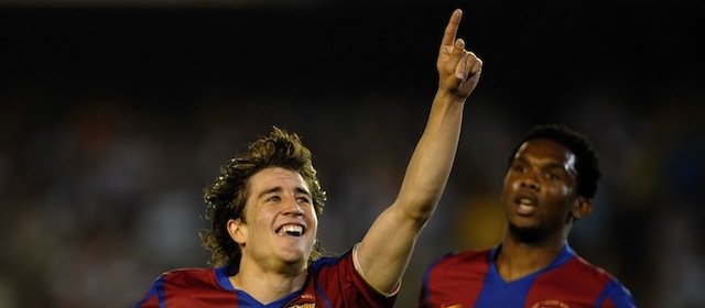 SEVILLE, SPAIN - MARCH 29: Bojan Krkic of Barcelona celebrates after scoring his team's opening goal during the La Liga match between Real Betis and Barcelona at the Manuel Ruiz de Lopera stadium on March 29, 2008 in Seville, Spain. (Photo by Denis Doyle/Getty Images)
